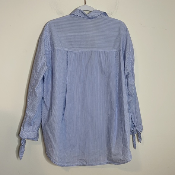 BP Blue and White Striped Tie Knot Cuffs Blouse - Picture 5 of 8